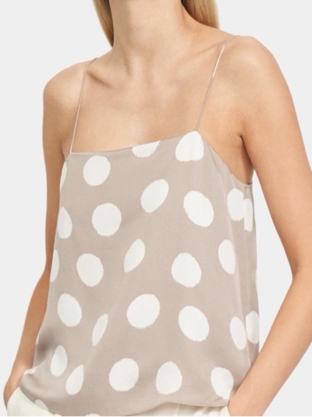 Theory Taupe Brown 100% Silk Polka Dot Silk Camisole Size S